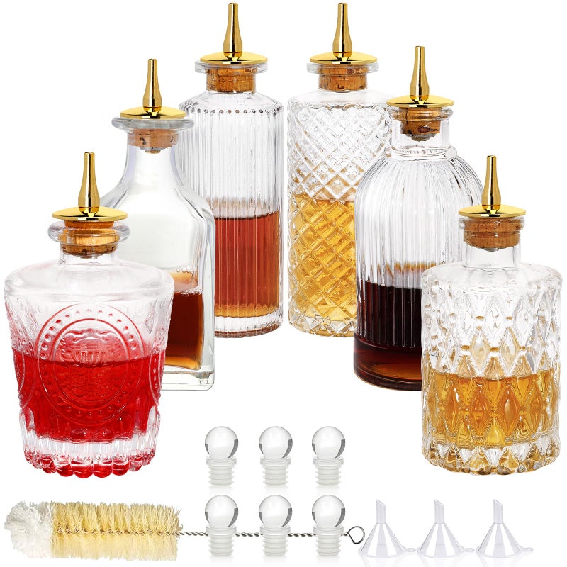 SuproBarware Bitters Bottles Set of 6 - Glass Dasher Bottles with Dash Top and Stopper Great Dispenser Bottle For Your Bitters Great for homemade Cocktail and Bartender - Image 1